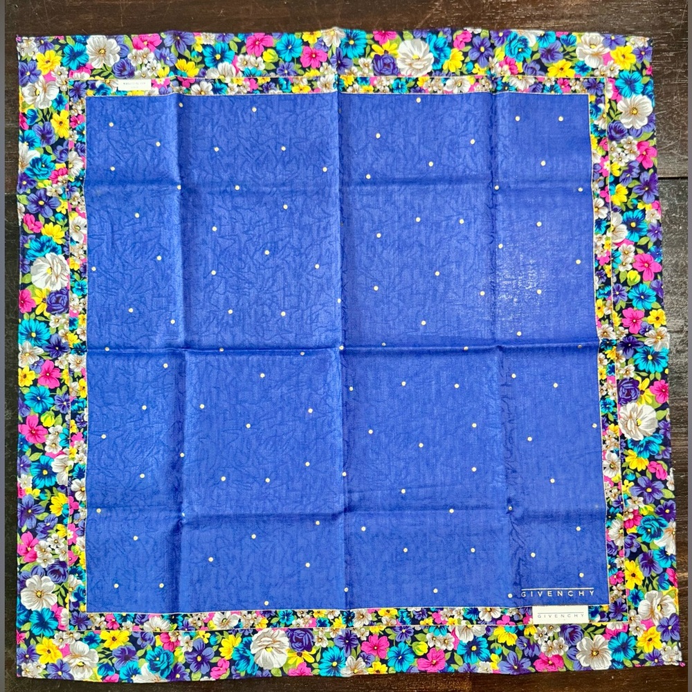 Givenchy Floral Hankerchief Scarf with Blue Center